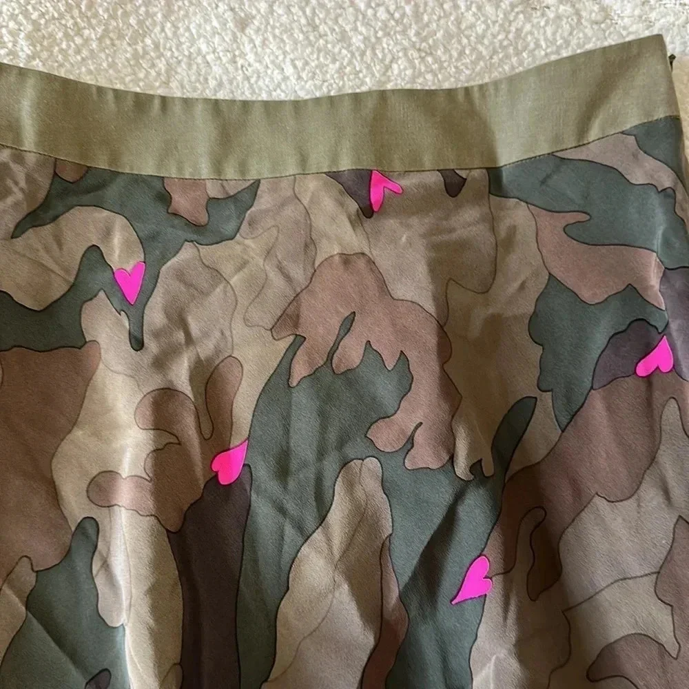 VINTAGE 100%‎ Silk camo midi skirt